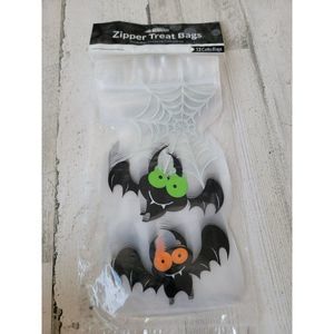 Halloween bat green orange zipper treat bag set spider web